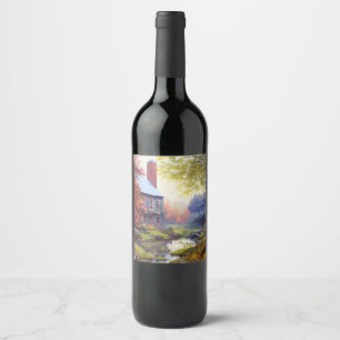 Étiquette Pour Bouteilles De Vin Ferme/cours d'eau/bois/peinture