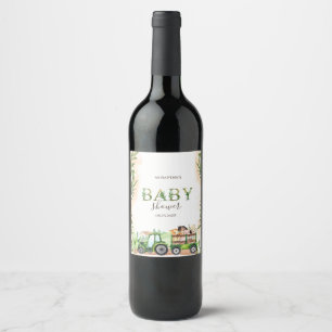 Étiquette Pour Bouteilles De Vin Ferme d'animaux à l'aquarelle Tracteur Baby Shower