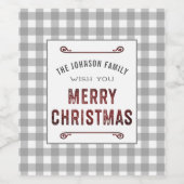 Étiquette Pour Bouteilles De Vin Ferme grise Gingham Joyeux Noël (Étiquettes simples)