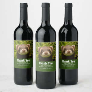 Étiquette Pour Bouteilles De Vin Ferret Brown dans l'Herbe Merci Anniversaire