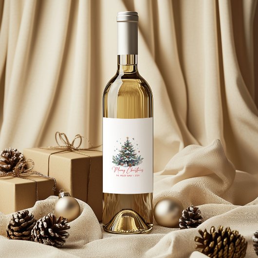 Étiquette Pour Bouteilles De Vin Festif Arbre de Noël Joyeux