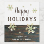 Étiquette Pour Bouteilles De Vin Festivals de bois rustique Snowflakes Noël (Étiquettes simples)