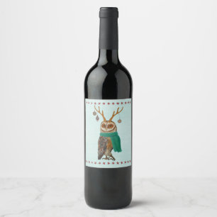 ÉTIQUETTE POUR BOUTEILLES DE VIN FESTIVE ANTLER OWL