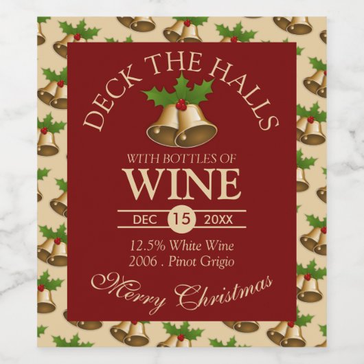 Étiquette Pour Bouteilles De Vin Festive Mistletoe Bells Noël (Étiquettes simples)