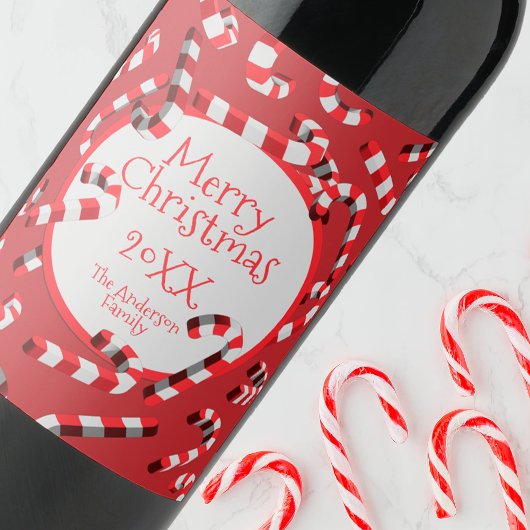 Étiquette Pour Bouteilles De Vin Festive Sucres de canne rouge et blanc Noël