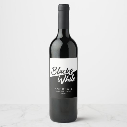 Étiquette Pour Bouteilles De Vin Fête à thème blanc et noir chic (Devant)