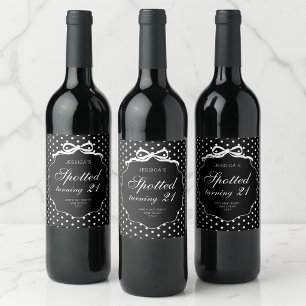 Étiquette Pour Bouteilles De Vin Fête d'anniversaire 21 ans à pois noirs tachetés