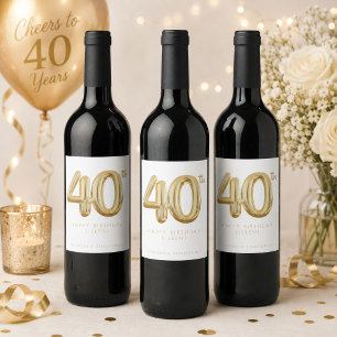 Étiquette Pour Bouteilles De Vin Fête d'anniversaire 40 ans Ballon Gold Forty
