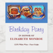Étiquette Pour Bouteilles De Vin Fête d'anniversaire Cake Art Blue (Étiquettes simples)