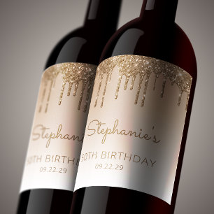 Étiquette Pour Bouteilles De Vin Fête d'anniversaire de 50 ans Glam Gold Glitter Dr