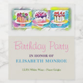 Étiquette Pour Bouteilles De Vin Fête d'anniversaire de Cake Art (Étiquettes simples)