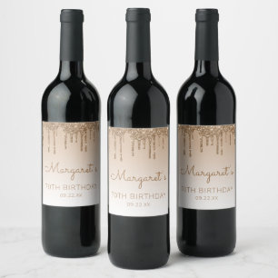 Étiquette Pour Bouteilles De Vin Fête d'anniversaire des 70 ans Glam Gold Glitter D