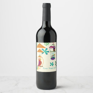 Étiquette Pour Bouteilles De Vin Fête d'anniversaire des oiseaux Tiki Luau vintage