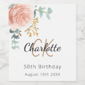 Étiquette Pour Bouteilles De Vin Fête d'anniversaire en or rose floral (Étiquettes simples)