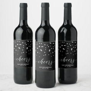 Étiquette Pour Bouteilles De Vin Fête d'anniversaire moderne Silver & Black réussit