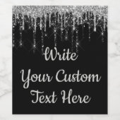 Étiquette Pour Bouteilles De Vin Fête d'anniversaire noir argent Glitter (Étiquettes simples)