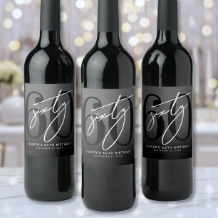 Étiquette Pour Bouteilles De Vin Fête d'anniversaire noire moderne pour les 60 ans