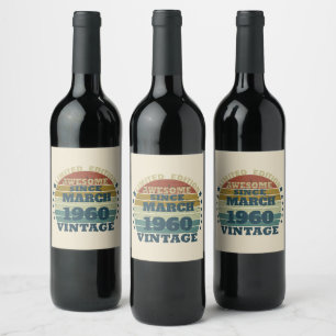Étiquette Pour Bouteilles De Vin Fête d'anniversaire personnalisée vintage 65 ans