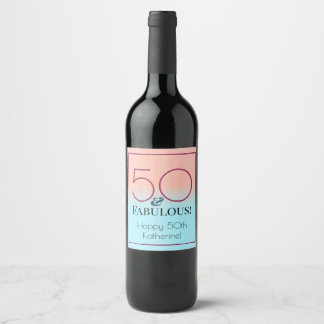 Étiquette Pour Bouteilles De Vin Fête d'anniversaire rose et bleu 50 ans et fabuleu