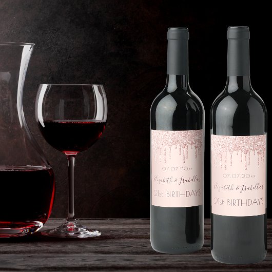 Étiquette Pour Bouteilles De Vin fête d'anniversaire rose or parties scintillant de