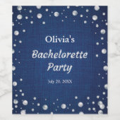 Étiquette Pour Bouteilles De Vin Fête de Bachelorette Diamants en Denim Bleu Perles (Étiquettes simples)