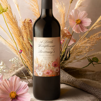 Étiquette Pour Bouteilles De Vin Fête de Bébé Élégante Fleur Sauvage de Prairie d'A