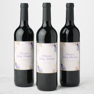 Étiquette Pour Bouteilles De Vin Fête de bébé Lavande Daisy Fleur d'Aubergine Jardi