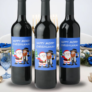 Étiquette Pour Bouteilles De Vin Fête de Chrismukkah : le Père Noël rencontre la fê