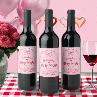 Étiquette Pour Bouteilles De Vin Fête de Galentine's Fille Tendance et Fantaisiste