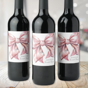 Étiquette Pour Bouteilles De Vin Fête de mariage avec nœud rose blush