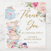 Étiquette Pour Bouteilles De Vin Fête de mariage avec thé floral rose poudré (Étiquettes simples)