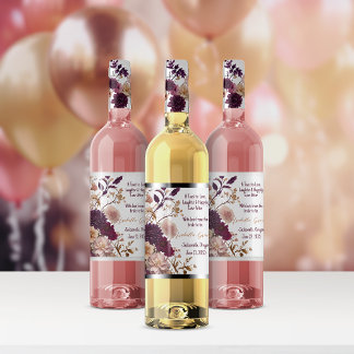 Étiquette Pour Bouteilles De Vin Fête de mariage champêtre aux fleurs sauvages, bor