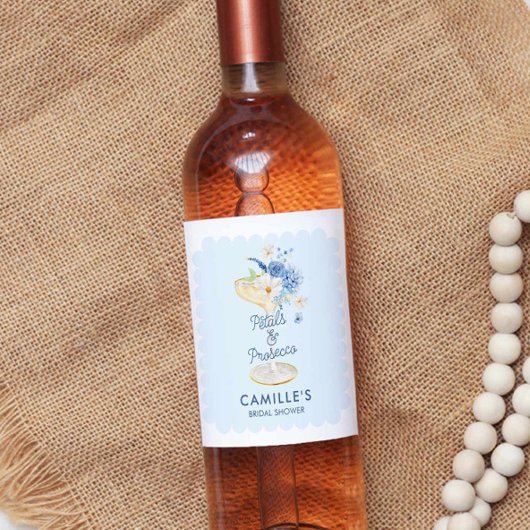 Étiquette Pour Bouteilles De Vin Fête de Mariage Fleurs Bleues et Prosecco