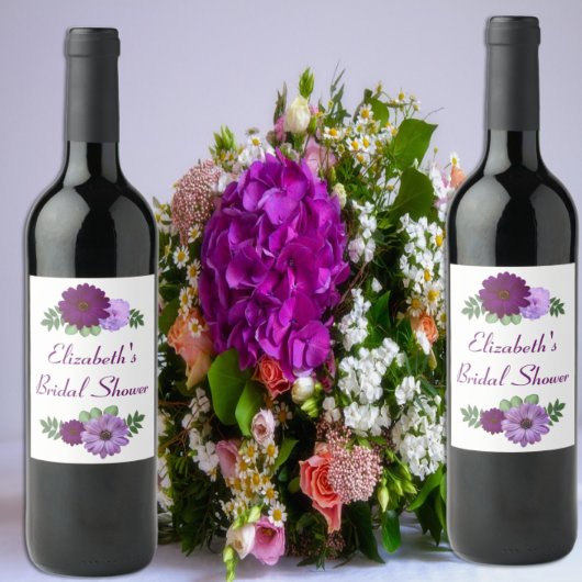 Étiquette Pour Bouteilles De Vin Fête de mariage floral Paeony Violet