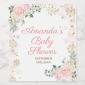 Étiquette Pour Bouteilles De Vin Fête de mariage floral rose hivernal avec flocons  (Étiquettes simples)