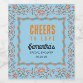 Étiquette Pour Bouteilles De Vin Fête de mariage florale bleue aquatique et orange (Étiquettes simples)