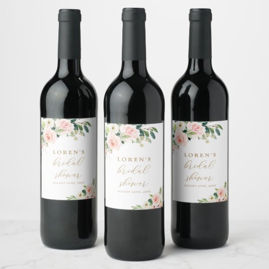 Étiquette Pour Bouteilles De Vin Fête de mariage florale rose et or (Bouteilles)