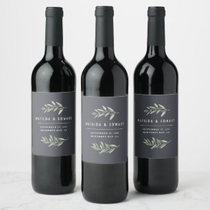 Étiquette Pour Bouteilles De Vin Fête de mariage minimaliste de branche d'olivier m