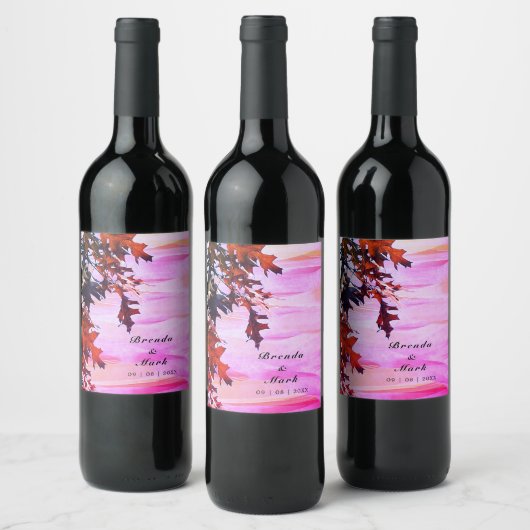Étiquette Pour Bouteilles De Vin Fête de mariage Orange Rose Swirl d'automne (Bouteilles)