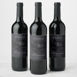 Étiquette Pour Bouteilles De Vin Fête de Mascarade Moderne Argent Noir 