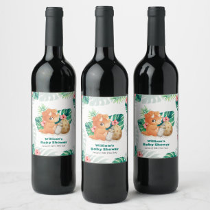 Étiquette Pour Bouteilles De Vin Fête de Naissance Bébé Dinosaure Fleur Tropicale É