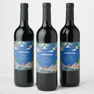 Étiquette Pour Bouteilles De Vin Fête de naissance de bébé dinosaure Montagne Volca