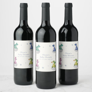 Étiquette Pour Bouteilles De Vin Fête de naissance de bébé dragon magique bohème Pe