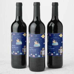 Étiquette Pour Bouteilles De Vin Fête de naissance Robot Garçon Espace Extérieur po