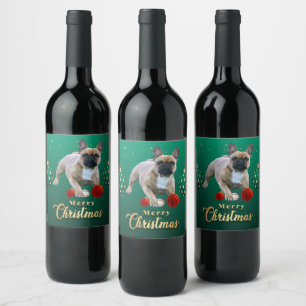 Étiquette Pour Bouteilles De Vin Fête de Noël des bouledogues français