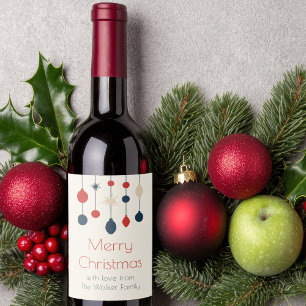 Étiquette Pour Bouteilles De Vin Fête de Noël Rouge Rétro