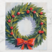 Étiquette Pour Bouteilles De Vin Fête de Noël Wreath Painted (Étiquettes simples)