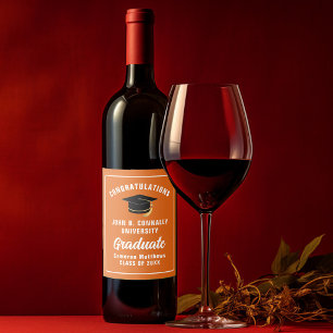 Étiquette Pour Bouteilles De Vin Fête de remise de diplômes personnalisée Orange Fé