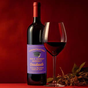 Étiquette Pour Bouteilles De Vin Fête de remise de diplômes personnalisée Violet Or
