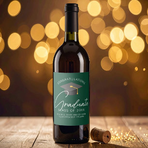 Étiquette Pour Bouteilles De Vin Fête de remise des diplômes personnalisée vert fon